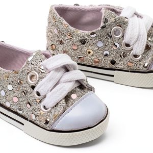 Silver Doll Shoes by Sophias Lace Up Sequin Tennis-0