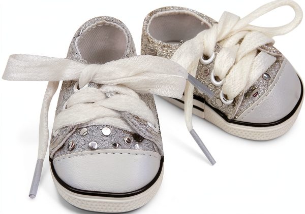 Silver Doll Shoes by Sophias Lace Up Sequin Tennis-3