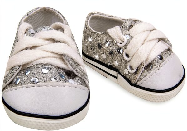 Silver Doll Shoes by Sophias Lace Up Sequin Tennis-2