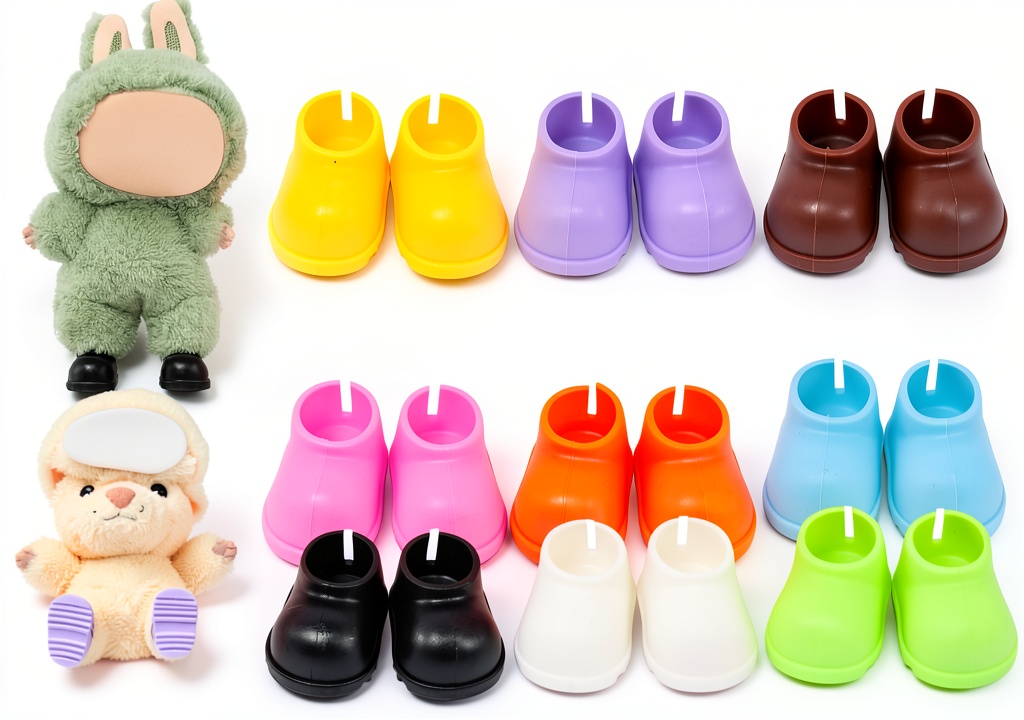 18INDC miniature doll shoes displayed on a 17cm doll