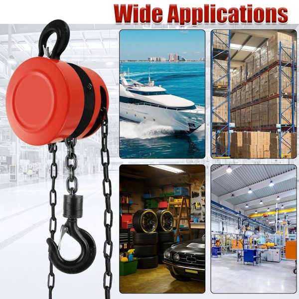 Chain Hoist 1 Ton/2000lbs Capacity 10ft Lift Manual Hand Chain, Hand Hoist Chain with 2 Hooks for Warehouse Building Automotive Machinery, Red-6